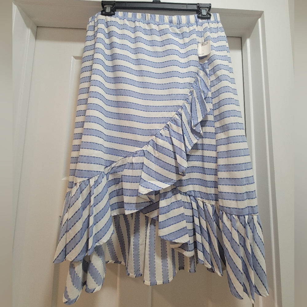 Blue and White Striped High Low Ruffle Skirt